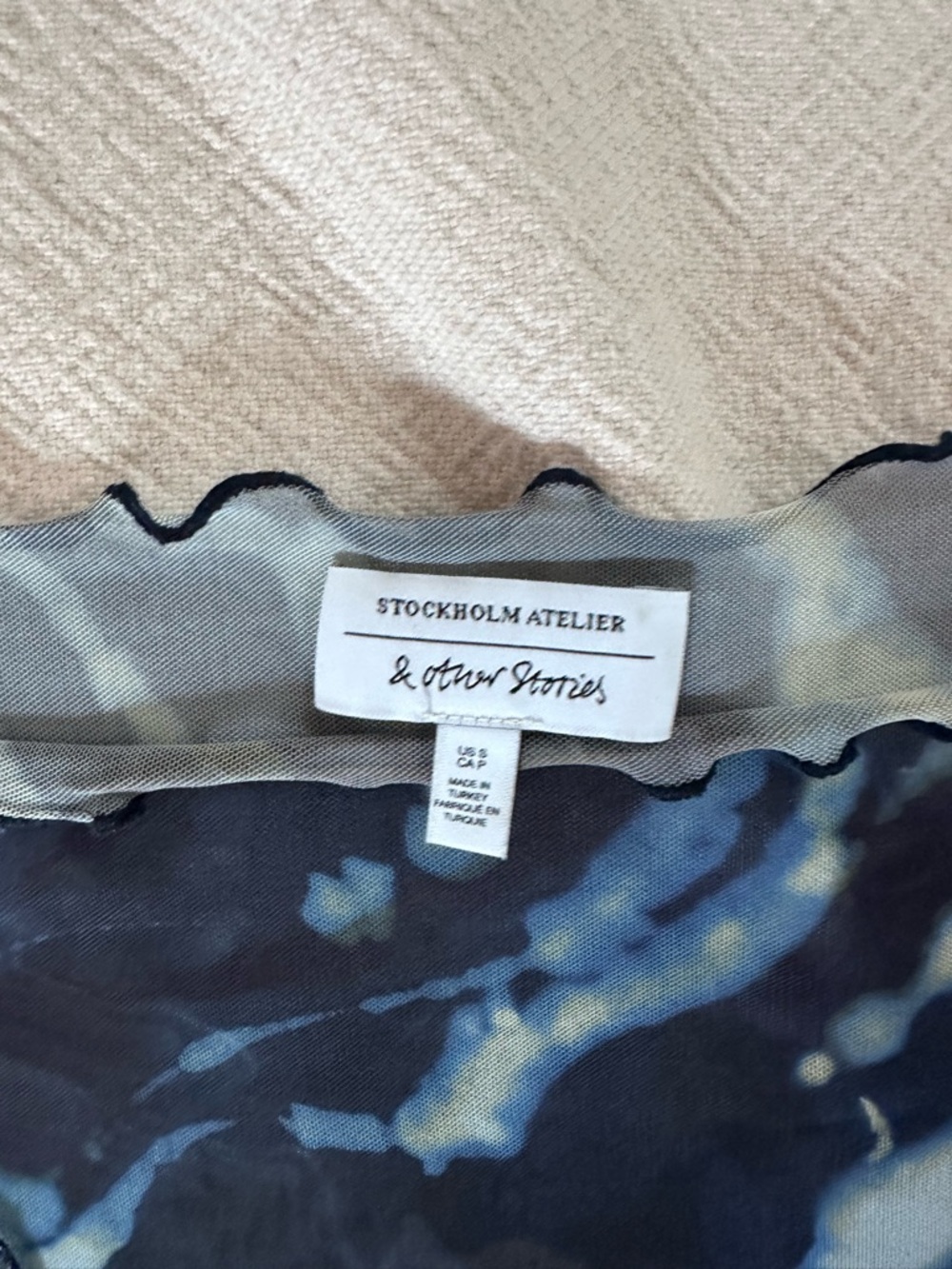 & Other Stories Blue and Cream Sheer Mesh Top - Size S - Picture 3 of 5